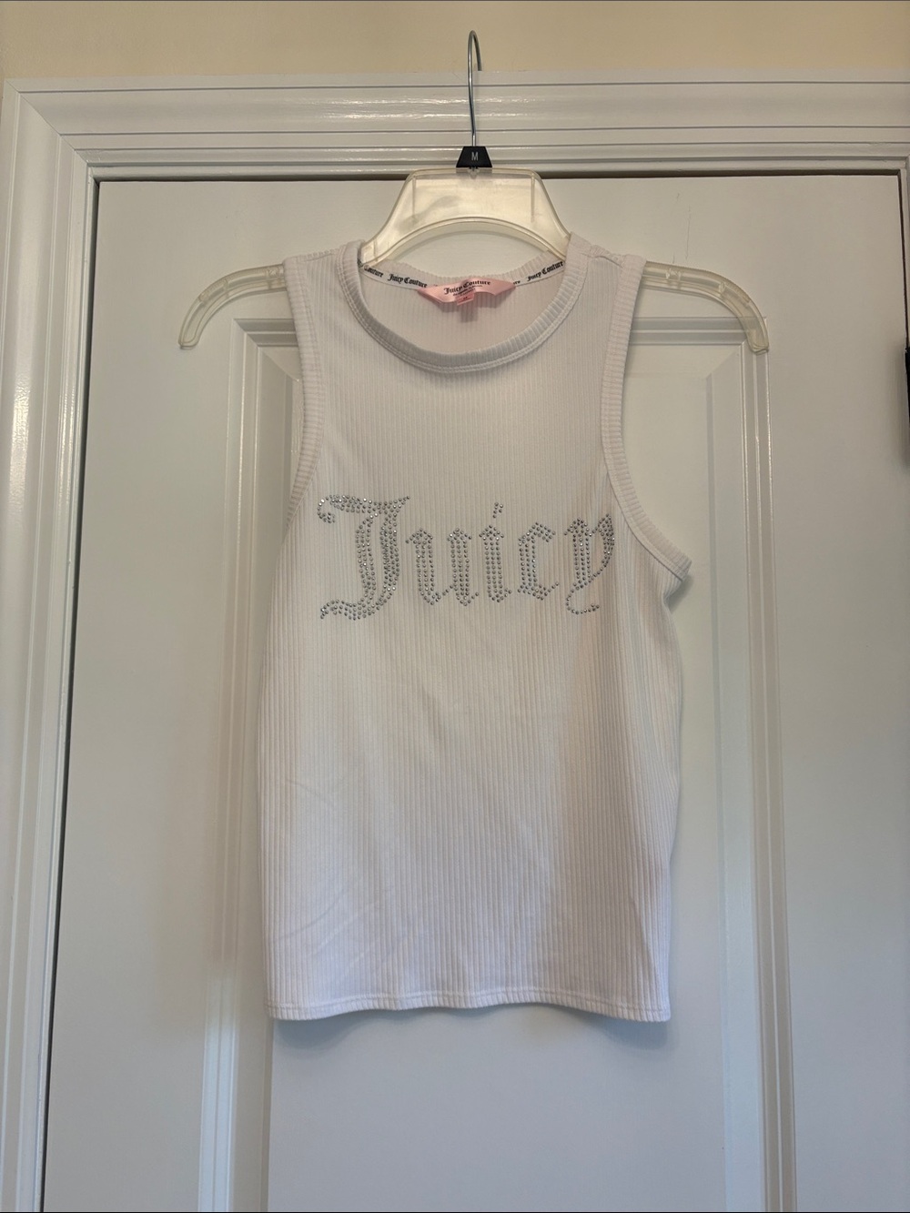 Juicy Couture White Ribbed Tank with Crystal 'Juicy' Logo